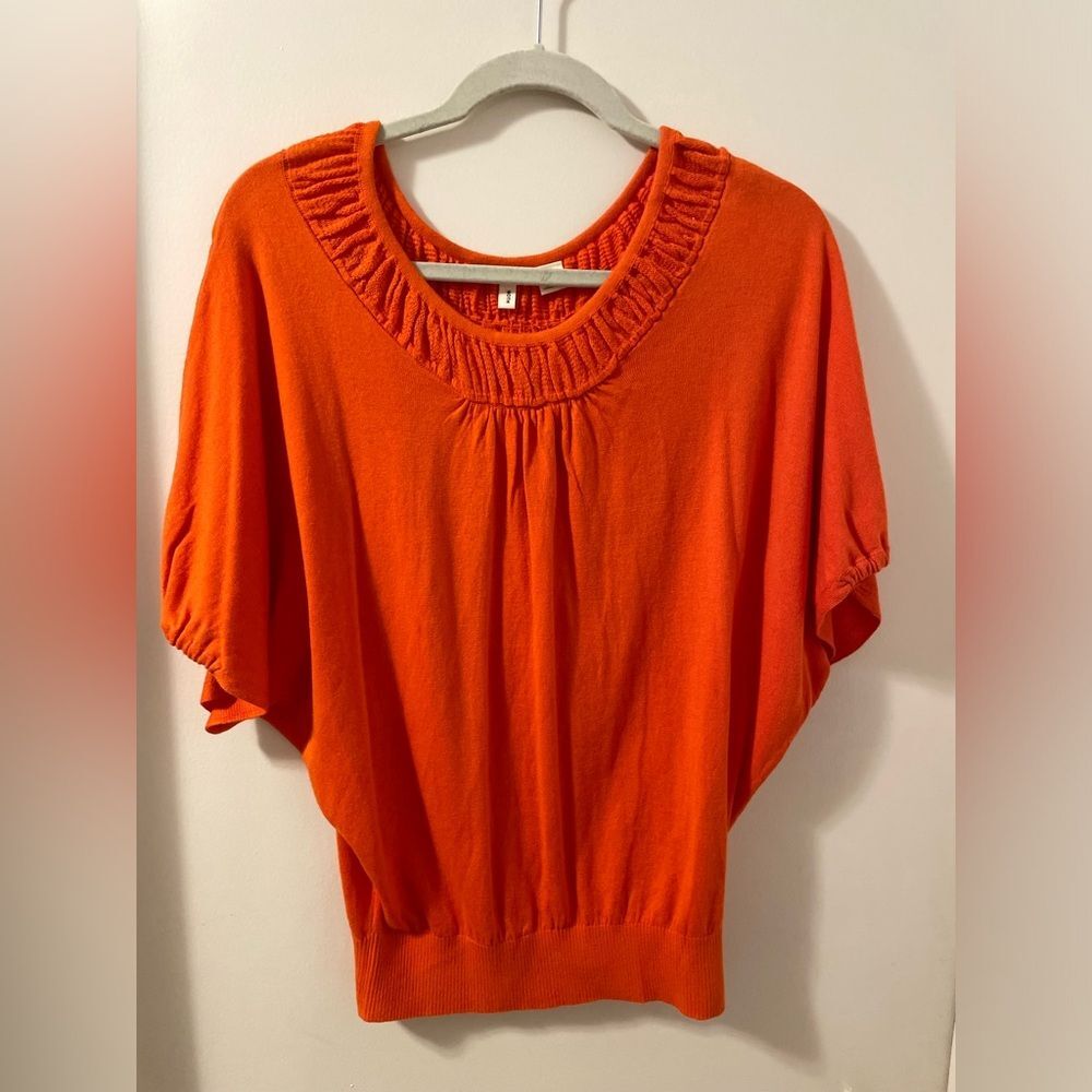 Anthropologie Moth Silk Blend Orange Dolman Short Sleeve Sweater Top Sz M